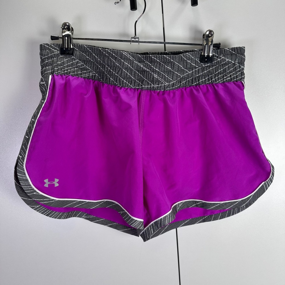 Under Armour Womens Med Heatgear Purple‎ Running Shorts Semi Fitted Athletic